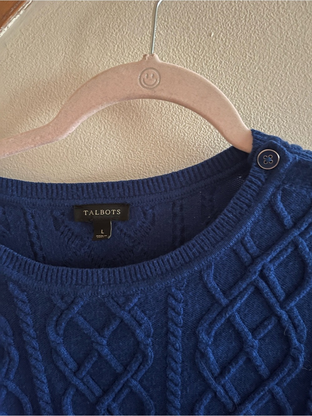 Talbots Blue Cable-Knit Button-Shoulder Sweater - Picture 2 of 3